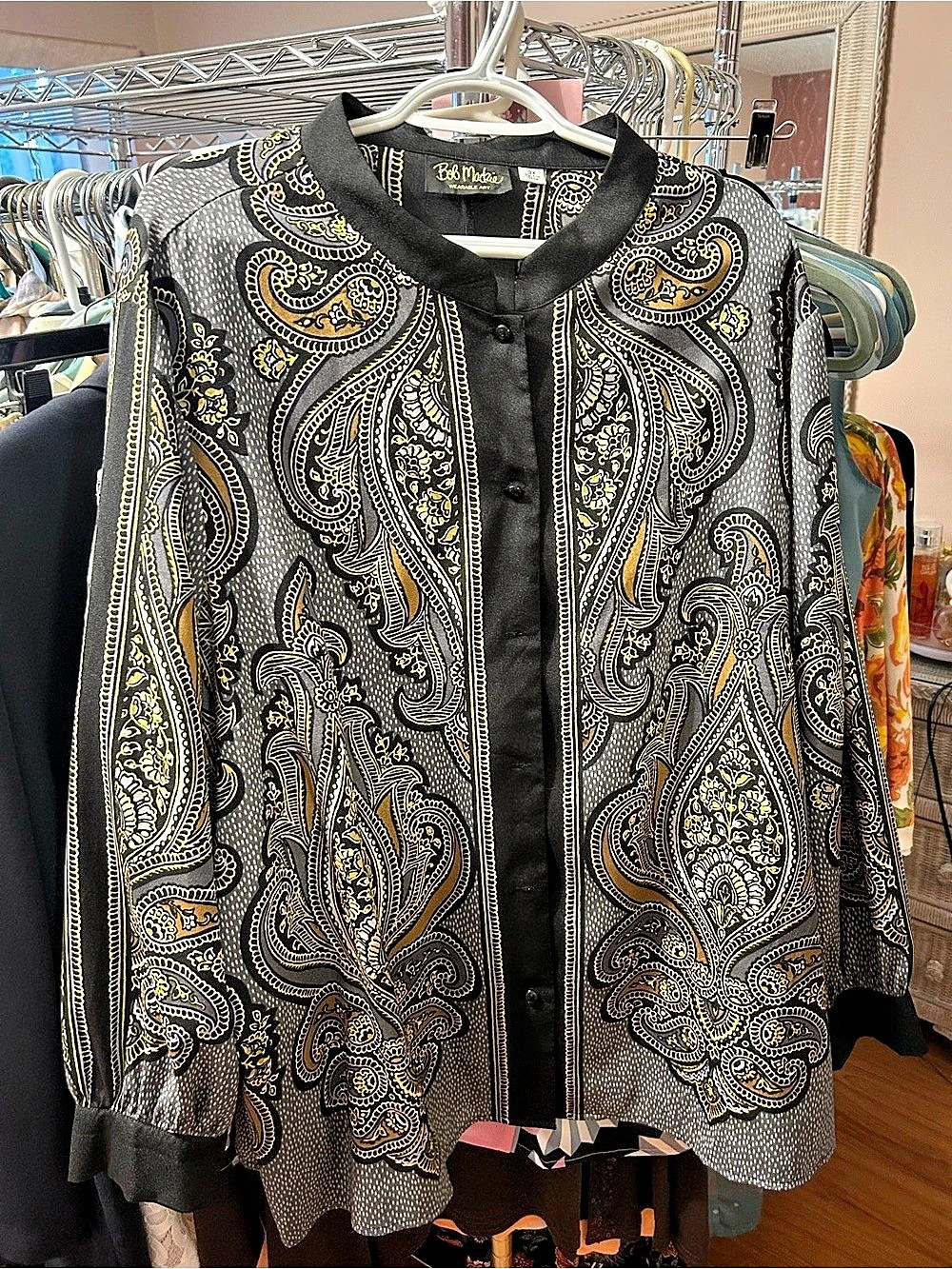 Bob Mackie Paisley Blouse in Black & Gold Like New